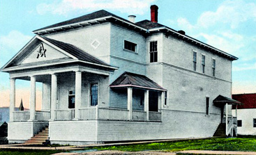 Colourized postcard of the Cranbrook Masonic Lodge Hall, opened 1928.